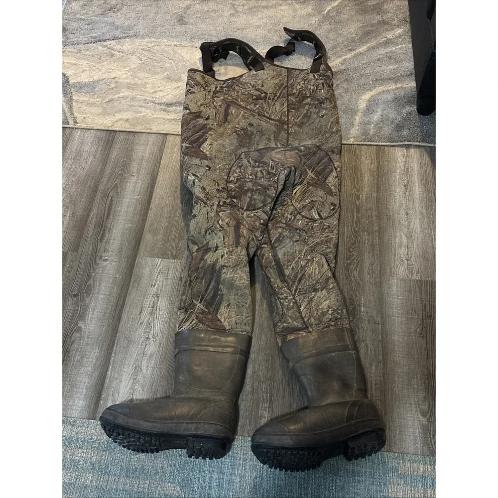 Cabela's Dry Plus Camo Shadowgrass Overalls Waders Size 10R Boots READ